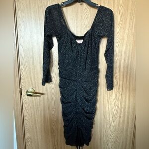 New Showpo. Black Sheer Shimmer Elegant Black Midi Dress